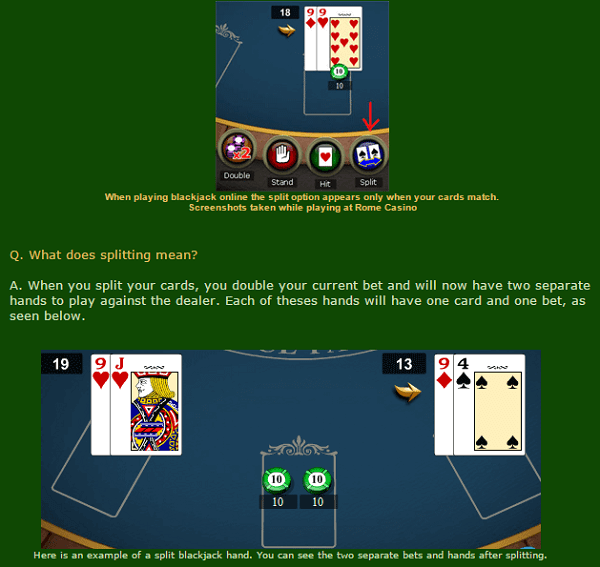 Blackjack rules split